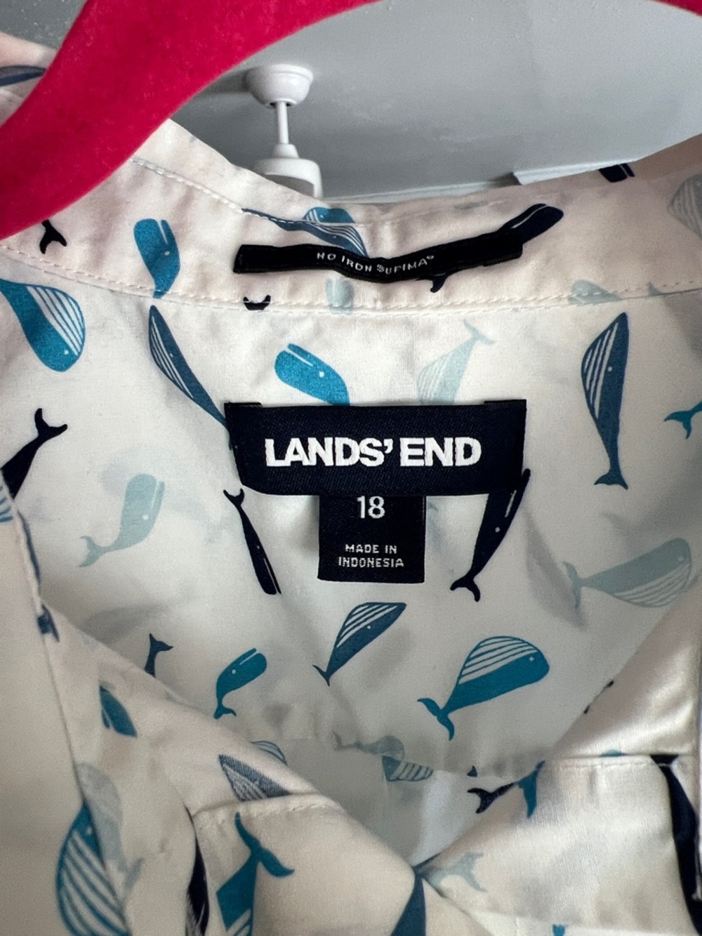 Lands' End White Short-Sleeve Button-Up Shirt with Blue Whale Print - Picture 3 of 11